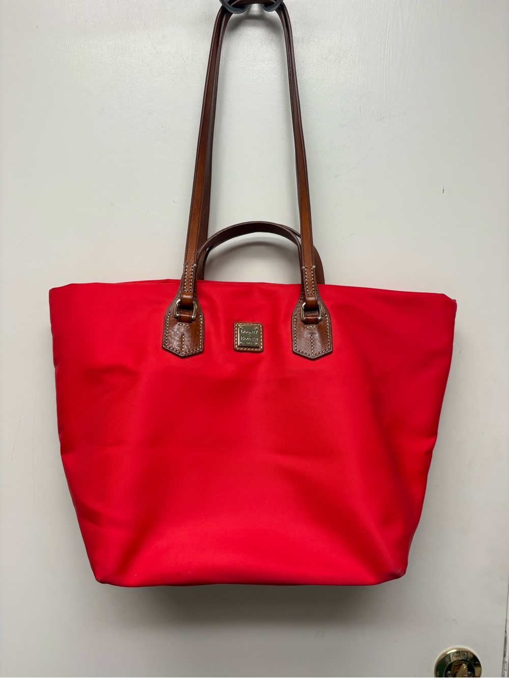 Dooney & Bourke Red Tote with Brown Leather Handles